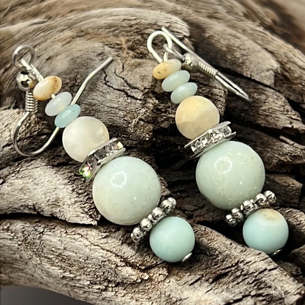 Amazonite & Rhinestone Earrings. - Picture 1 of 5